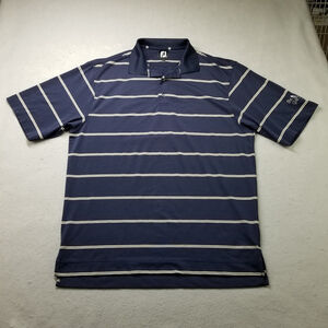 Footjoy Polo Shirt Mens Size L Blue Striped Short Sleeve The Golf Club Logo